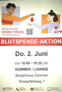 Mehr über den Artikel erfahren Blutspende am 2.6.2022