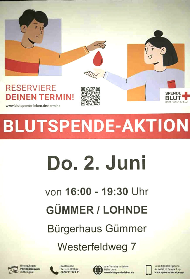 Mehr über den Artikel erfahren Blutspende am 2.6.2022